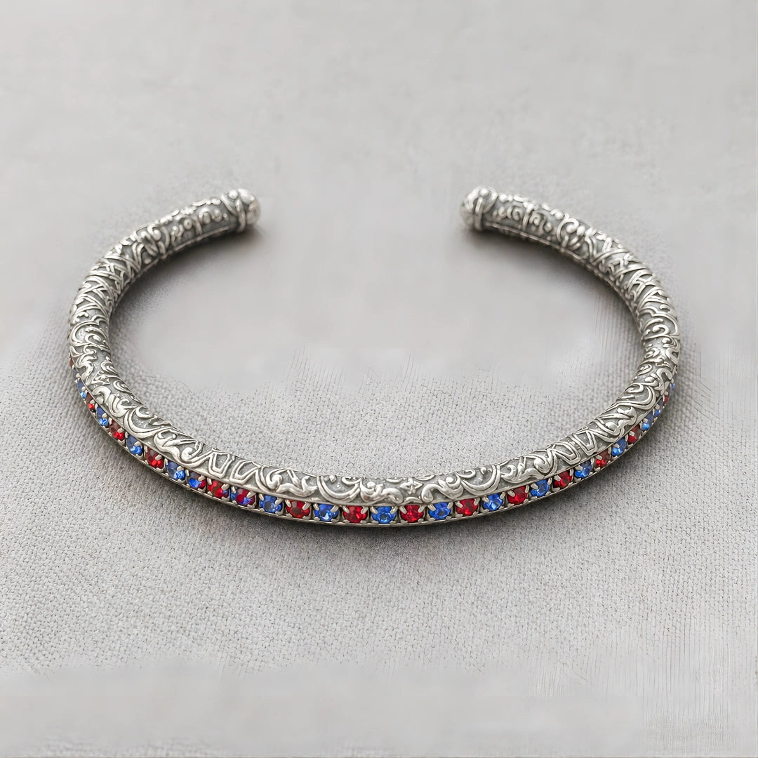 Bracciale Tennis Rigido RossoBlu placcato Argento