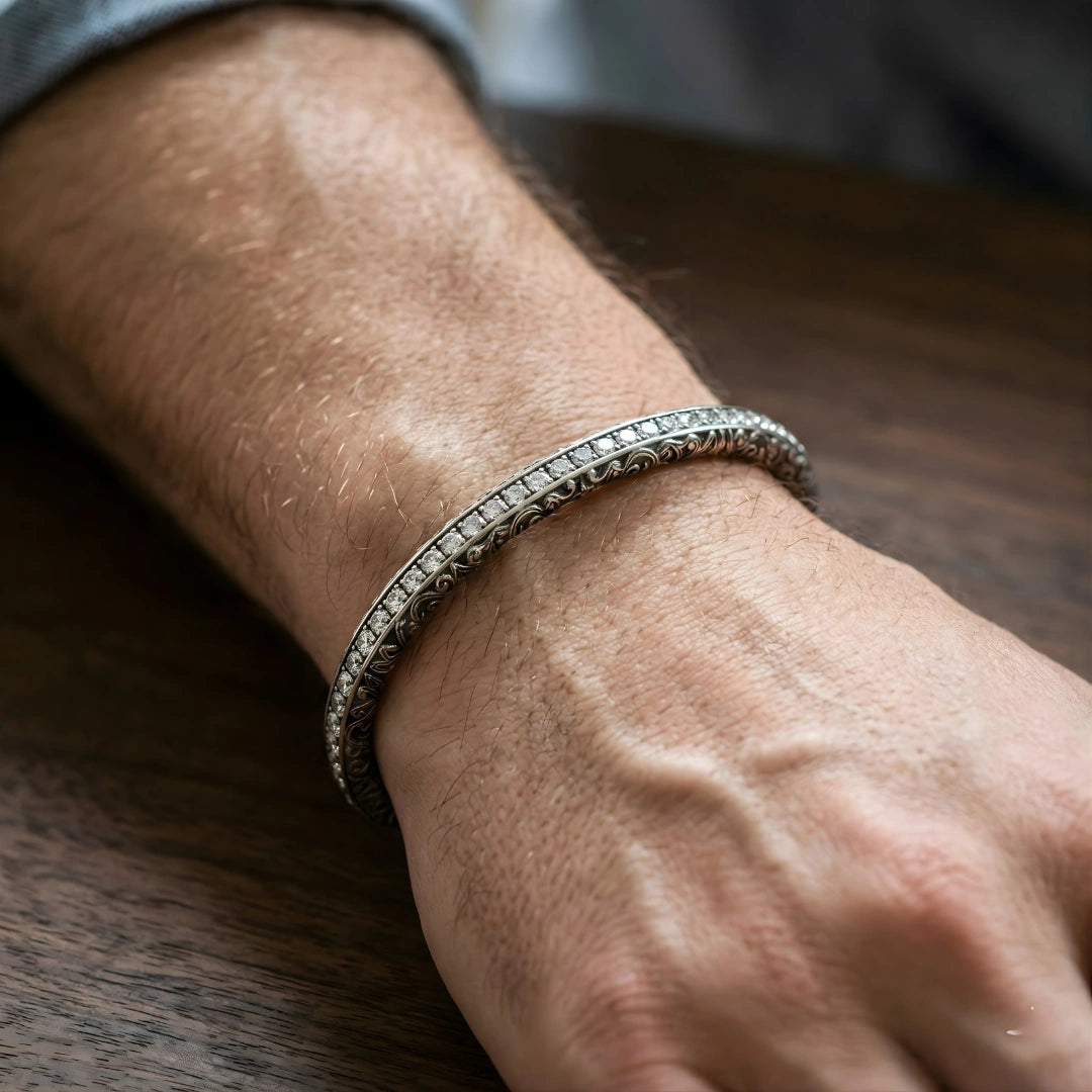 Tennisarmband aus Stahl mit titanbeschichteten schwarzen Zirkonia