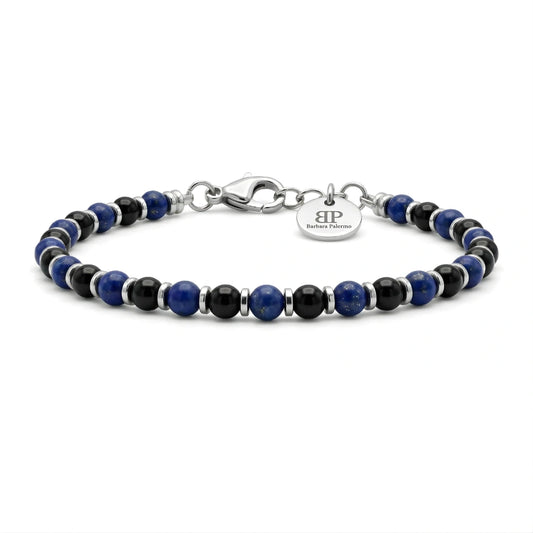 Bracciale Nero Azzurro  Lapis Lazuli e Onice Nero 4 MM
