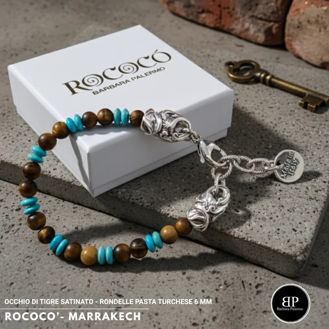 Rococò Marrakech Armband – Satiniertes Tigerauge und Türkispaste