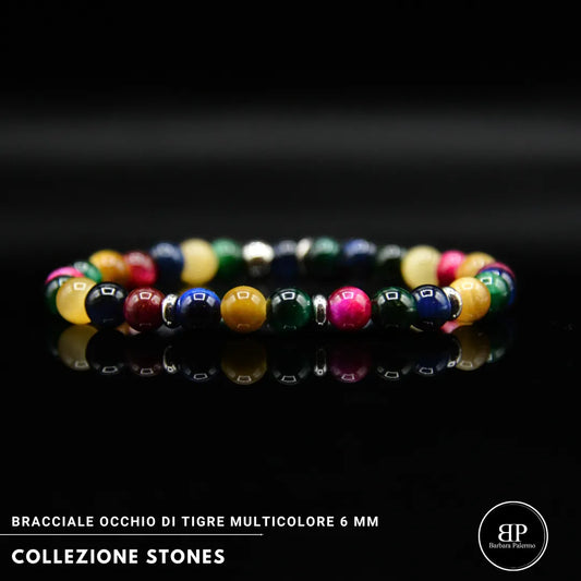Bracciale elastico Multicolore in Occhio di Tigre