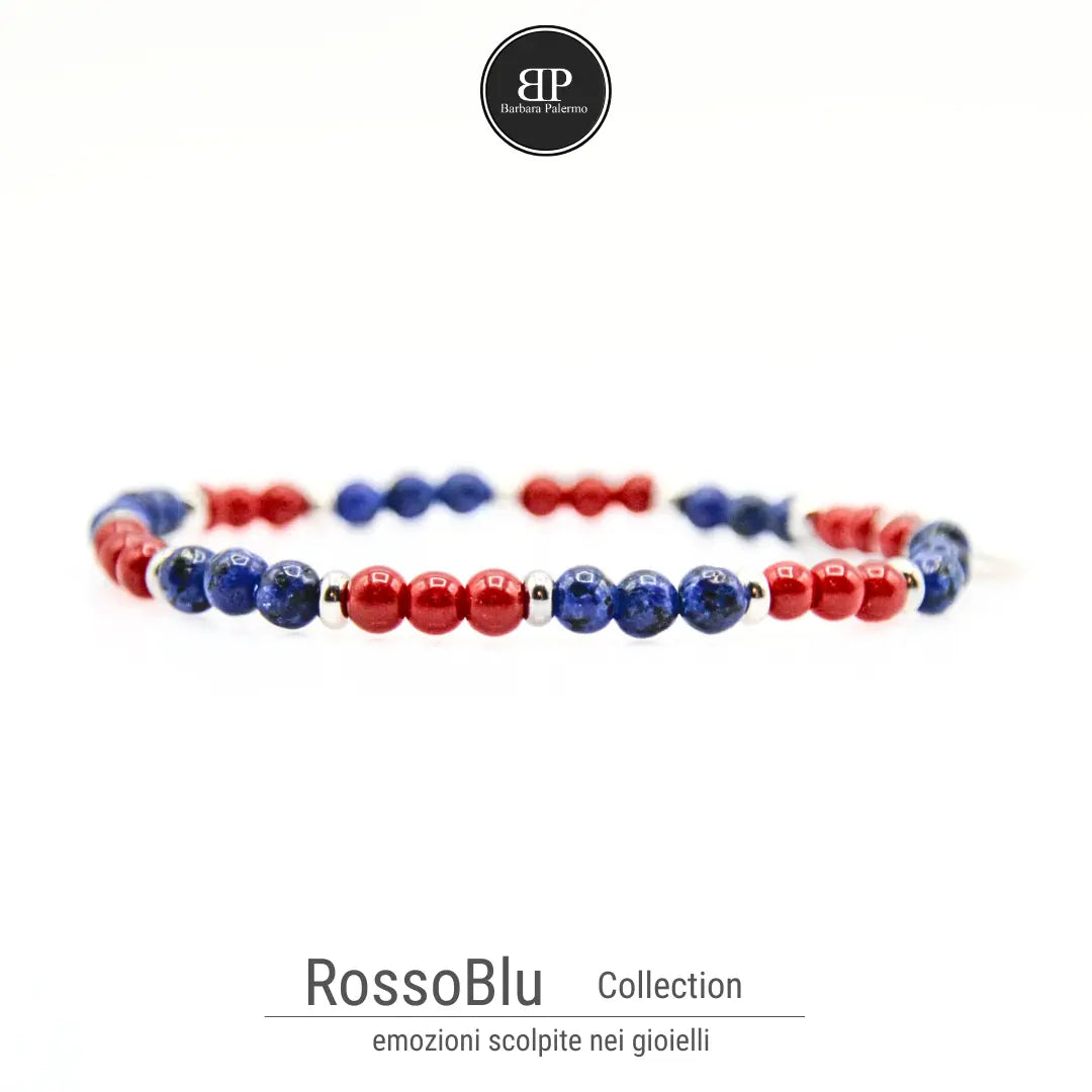 Bracciale elastico Rosso Blu - Lapis e Agata Rossa 4 mm