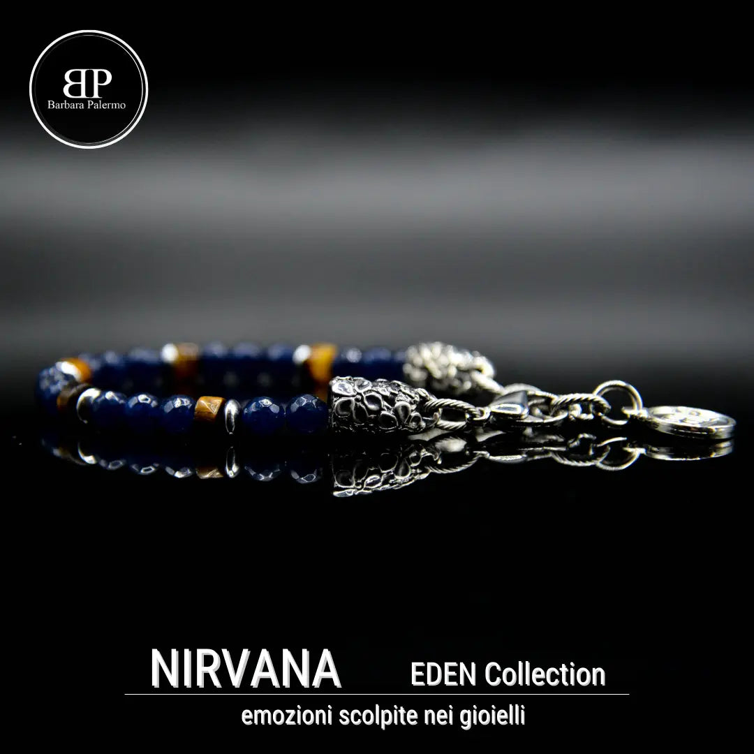 Bracciale Nirvana: Giada blu e rondelle occhio di tigre