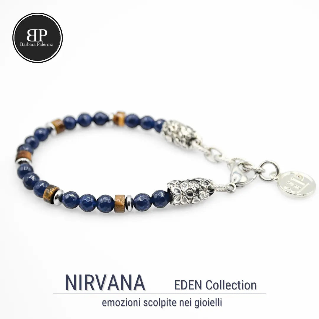 Bracciale Nirvana: Giada blu e rondelle occhio di tigre