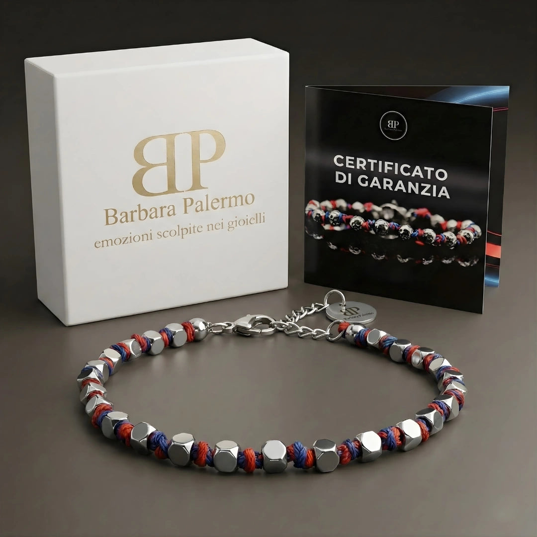 BRACCIALE LUMINEX ROSSO BLU  CUBOTTI EMATITE 3 MM