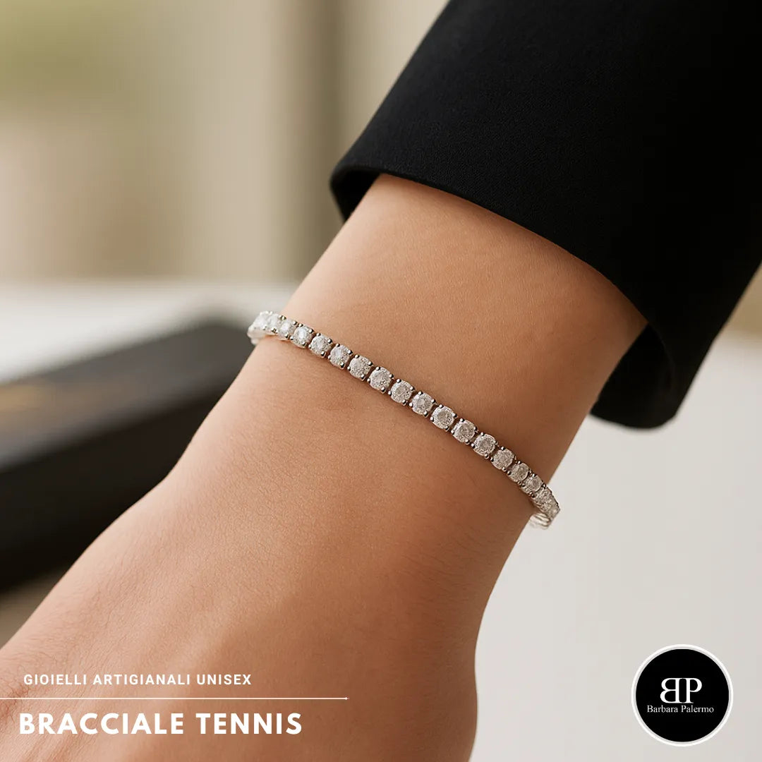 Bracciale Tennis Acciaio Zirconi Bianchi Placcato Titanio