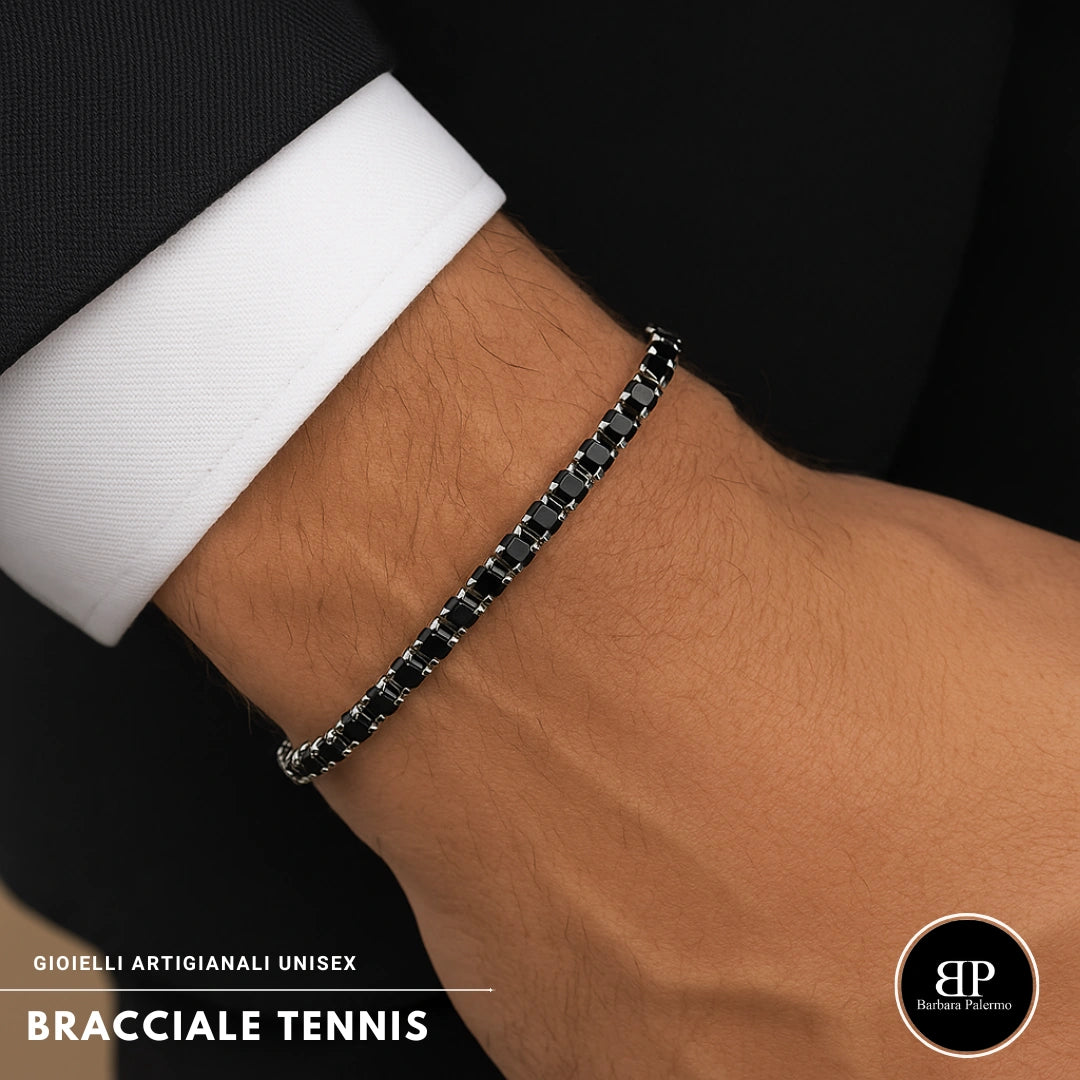 Bracciale Tennis Acciaio con Zirconi Neri Placcato Titanio