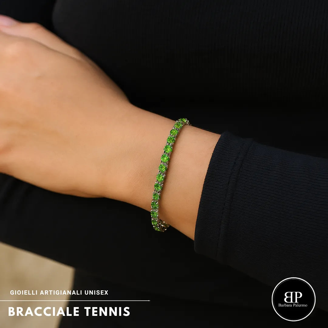 Bracciale tennis Verde in acciaio con zirconi