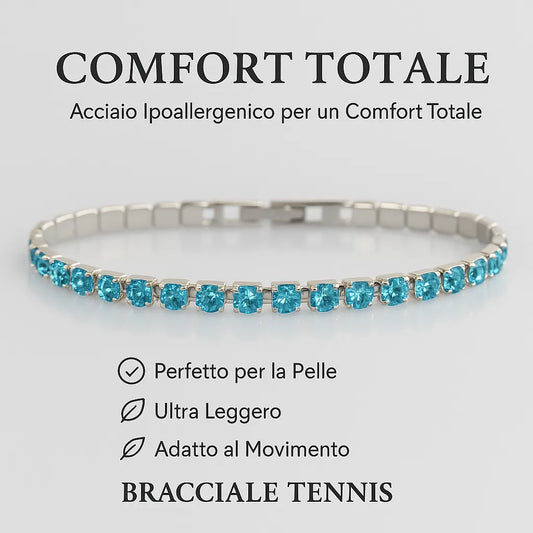 Bracciale tennis turchese in acciaio con zirconi