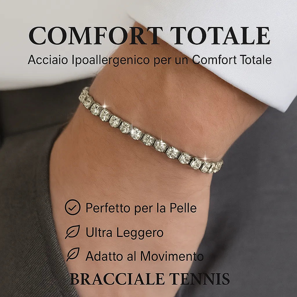 Bracciale Tennis Acciaio Zirconi Bianchi Placcato Titanio