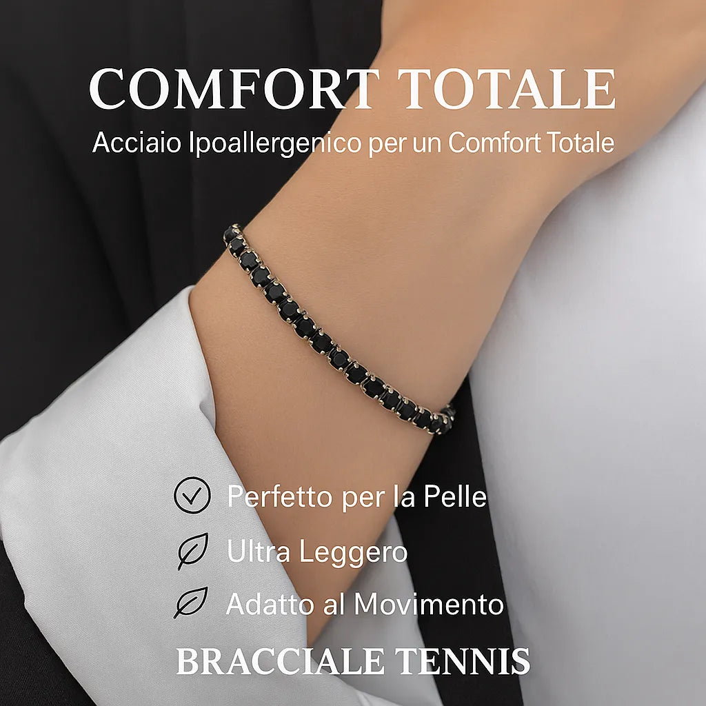 Bracciale Tennis Acciaio con Zirconi Neri Placcato Titanio