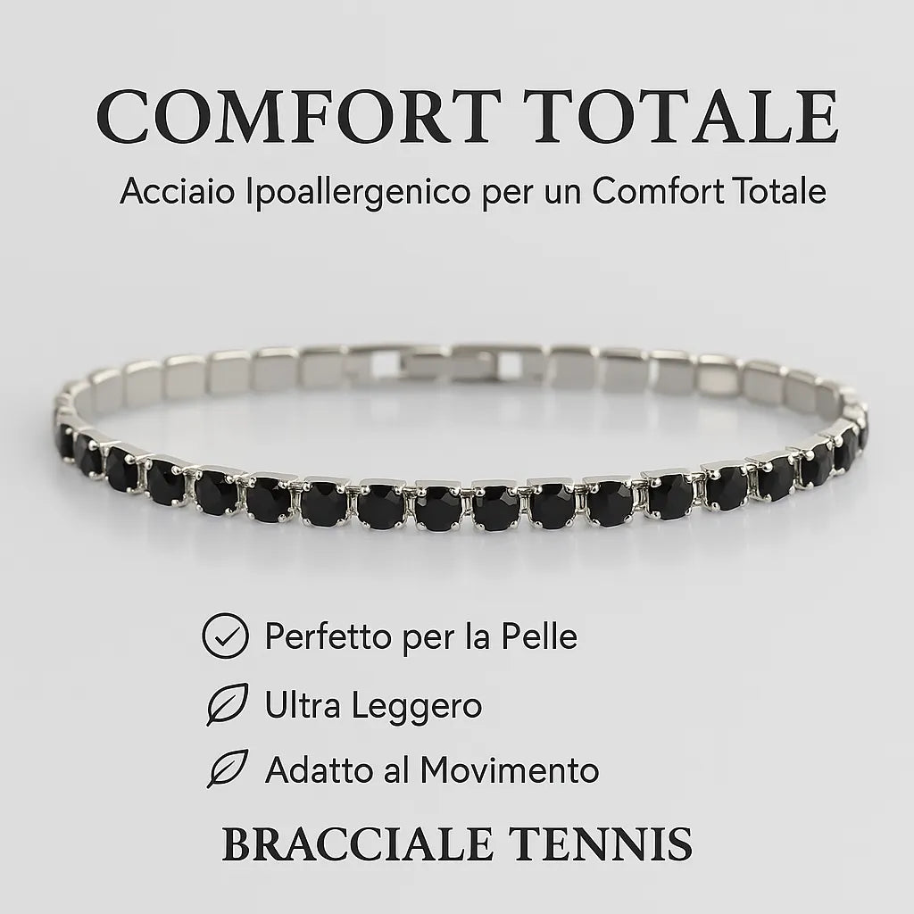 Bracciale Tennis Acciaio con Zirconi Neri Placcato Titanio