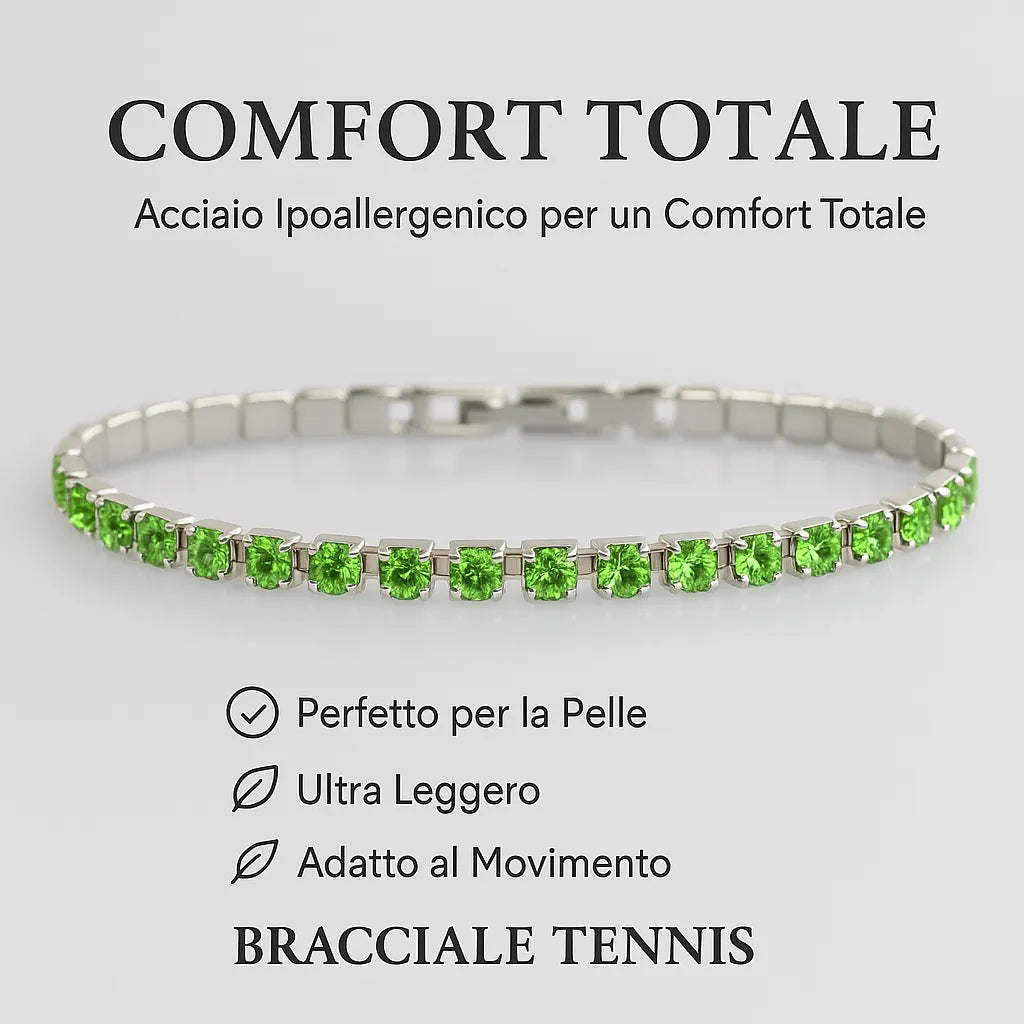 Bracciale tennis Verde in acciaio con zirconi