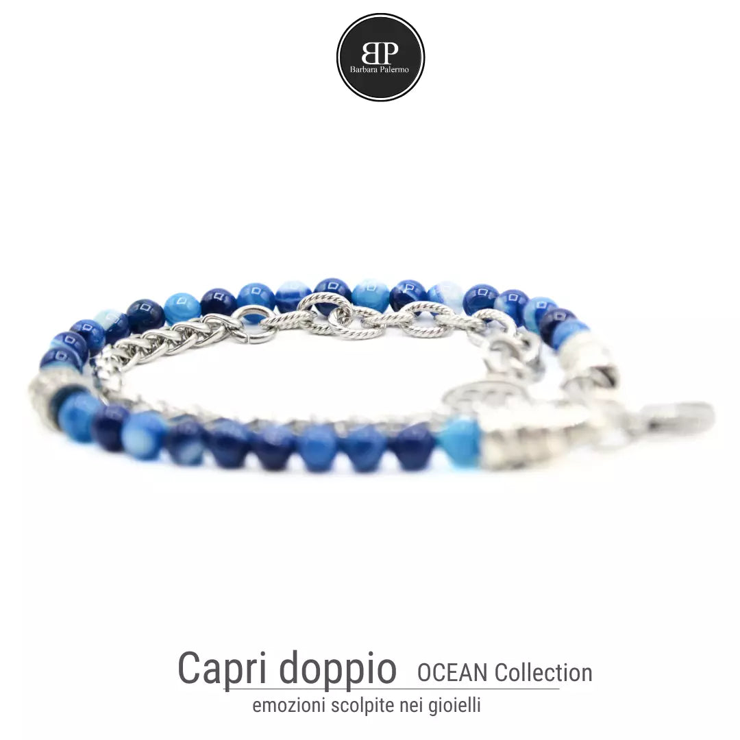 Ocean Capri Double Twist Armband aus blauem Achat