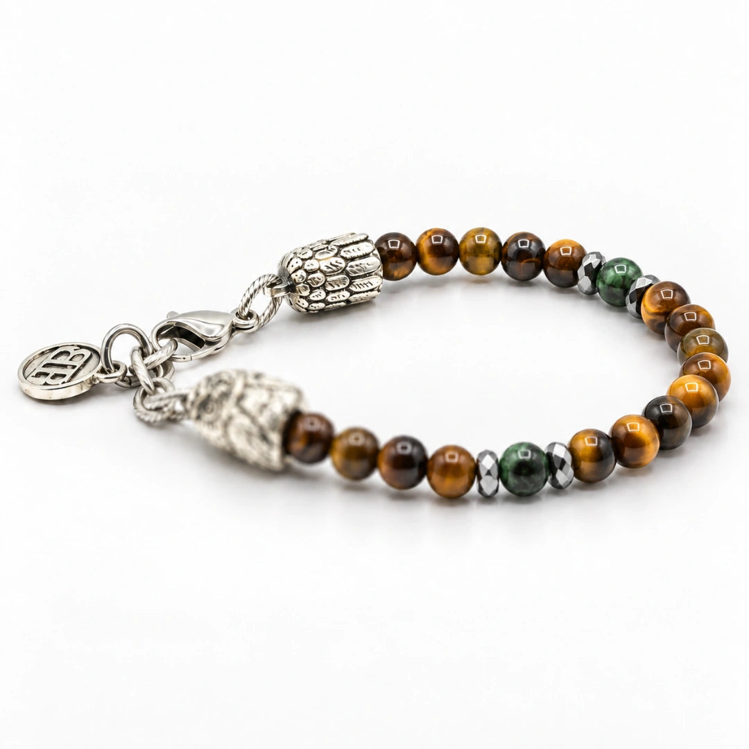 Guardian Owls Bracciale Occhio di Tigre con Gufo Argento