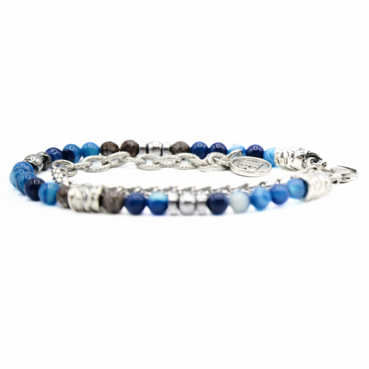 Doppelt gedrehtes Armband Obsidian Blauer Achat Hämatit Silber Miami