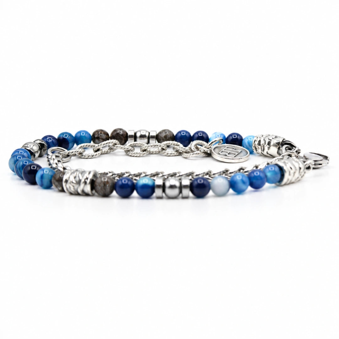 Bracciale Ocean doppio giro Ossidiana Agata blu Ematite Argento Miami