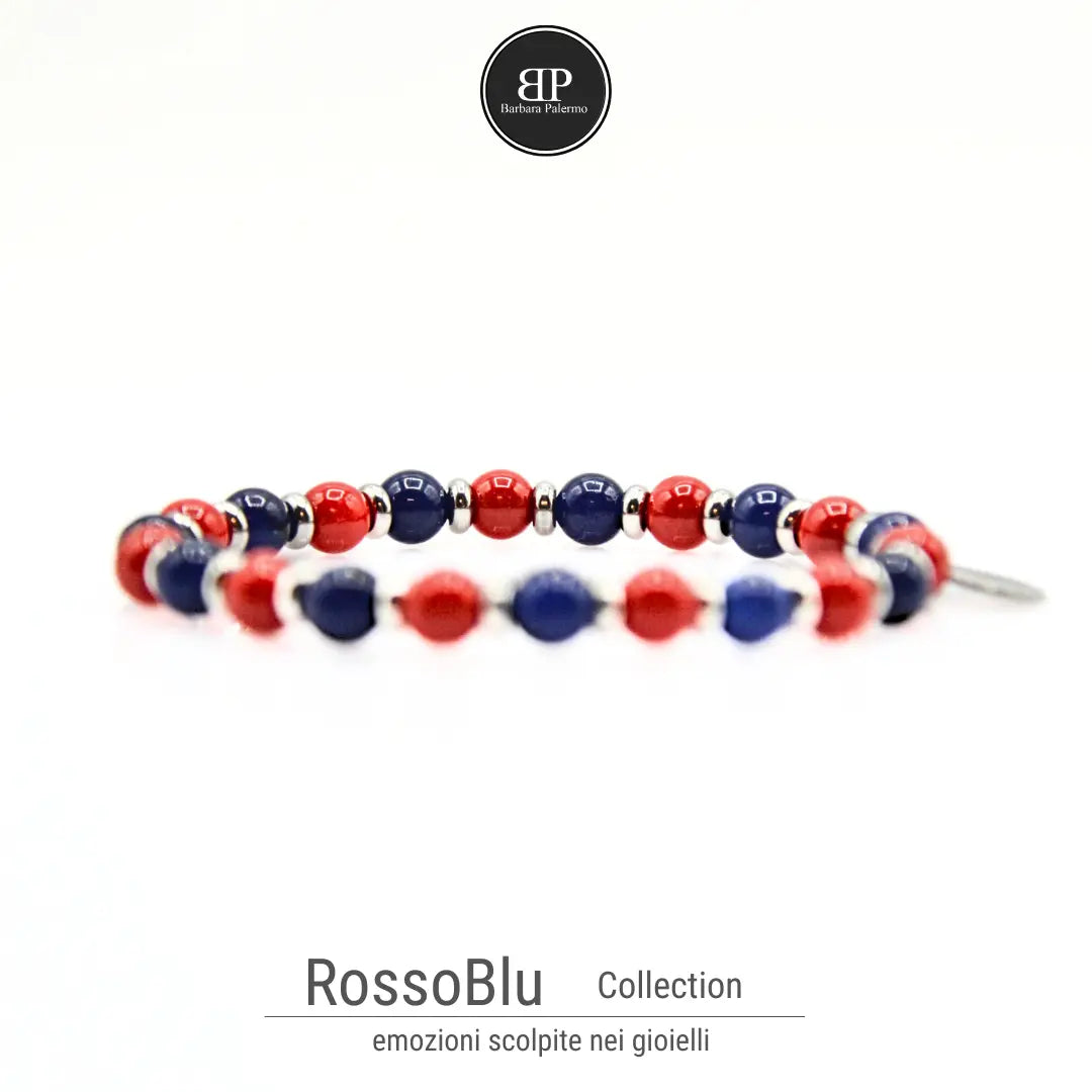 Bracciale elastico Rosso Blu con Lapis e Agata Rossa