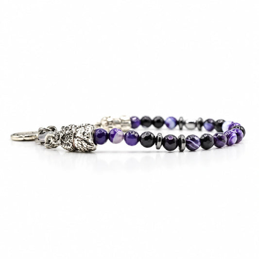 Bracciale Owls Ecstasy  Agata Viola Sfaccettata & Gufo d'Argento