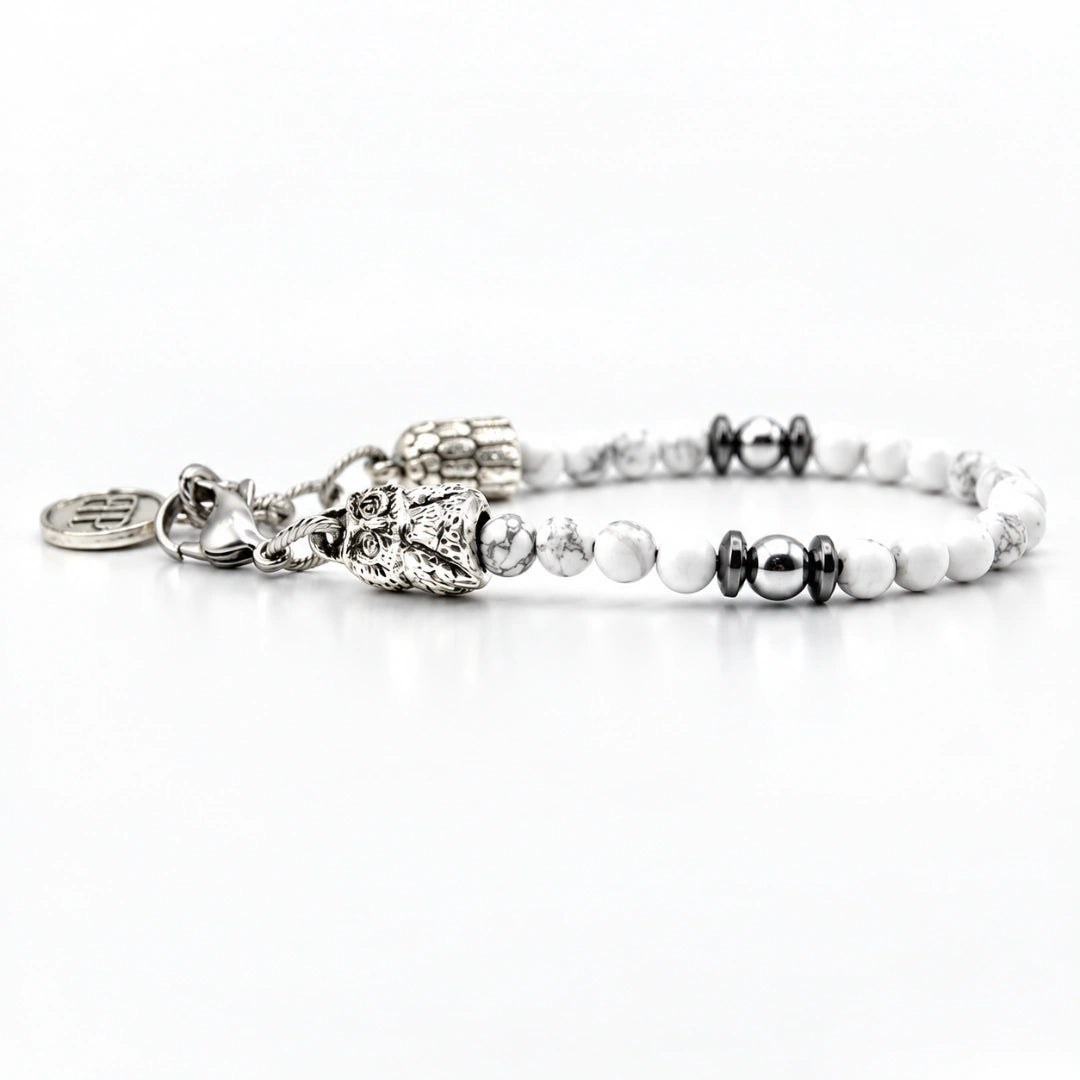 Serenity  Bracciale Owls  in Howlite e Ematite con Gufo