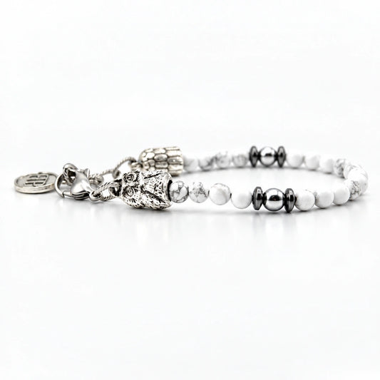 Serenity  Bracciale Owls  in Howlite e Ematite con Gufo