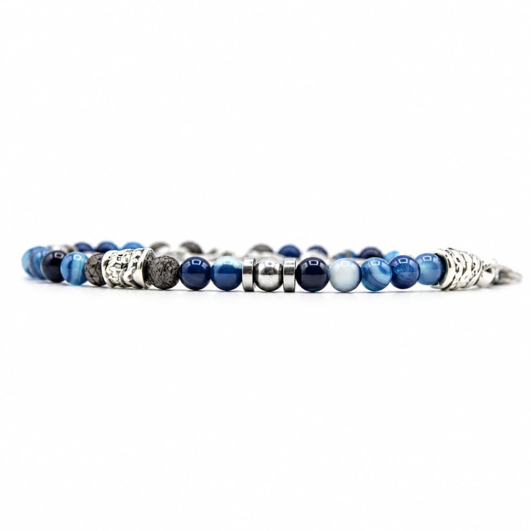 Bracciale Ocean doppio giro Ossidiana Agata blu Ematite Argento Miami