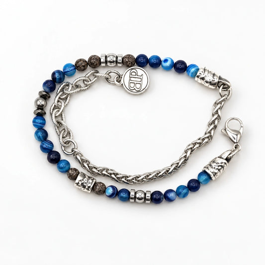 Bracciale Ocean doppio giro Ossidiana Agata blu Ematite Argento Miami