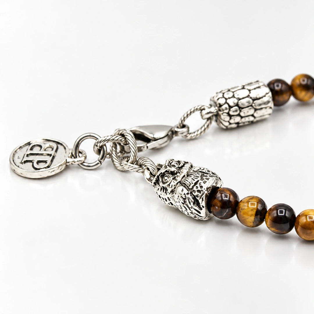 Guardian Owls Bracciale Occhio di Tigre con Gufo Argento