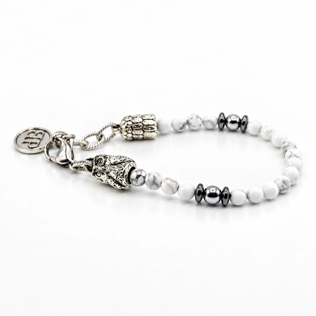 Serenity  Bracciale Owls  in Howlite e Ematite con Gufo