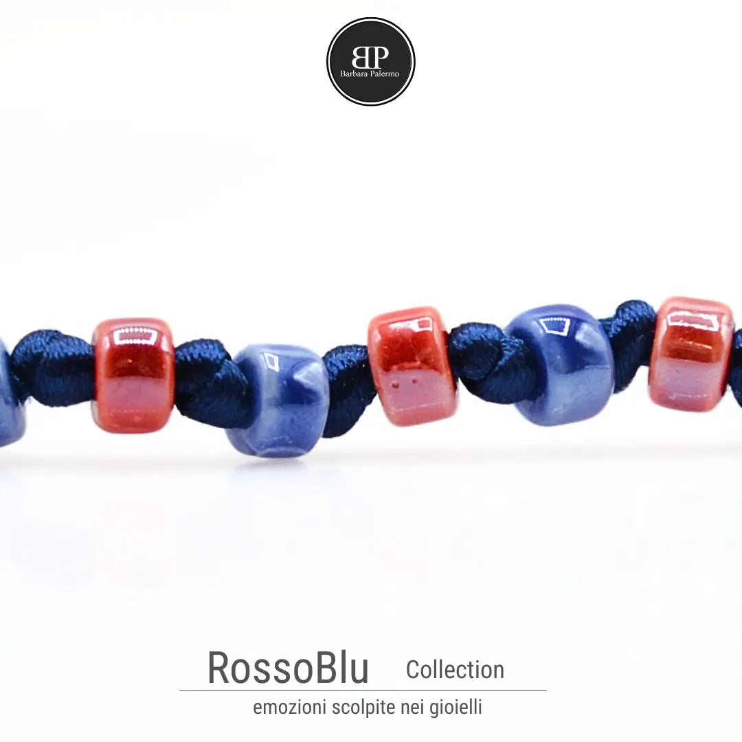 Bracciale Rosso Blu - Cordino e Rondelle di Ceramica 02