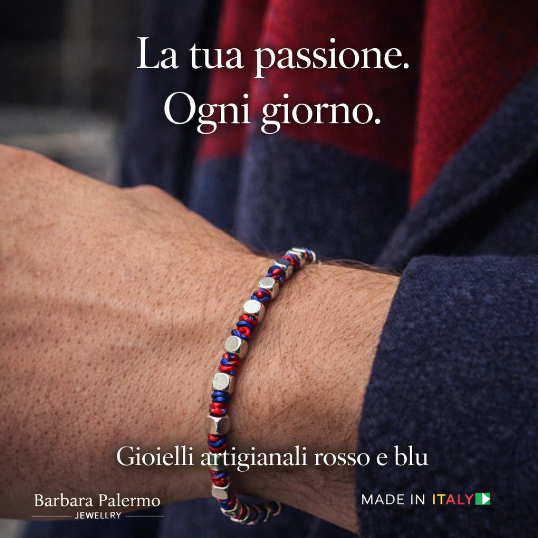 BRACCIALE LUMINEX ROSSO BLU  CUBOTTI EMATITE 3 MM