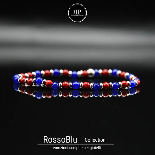 Bracciale Elastico Rosso e Blu con Agata