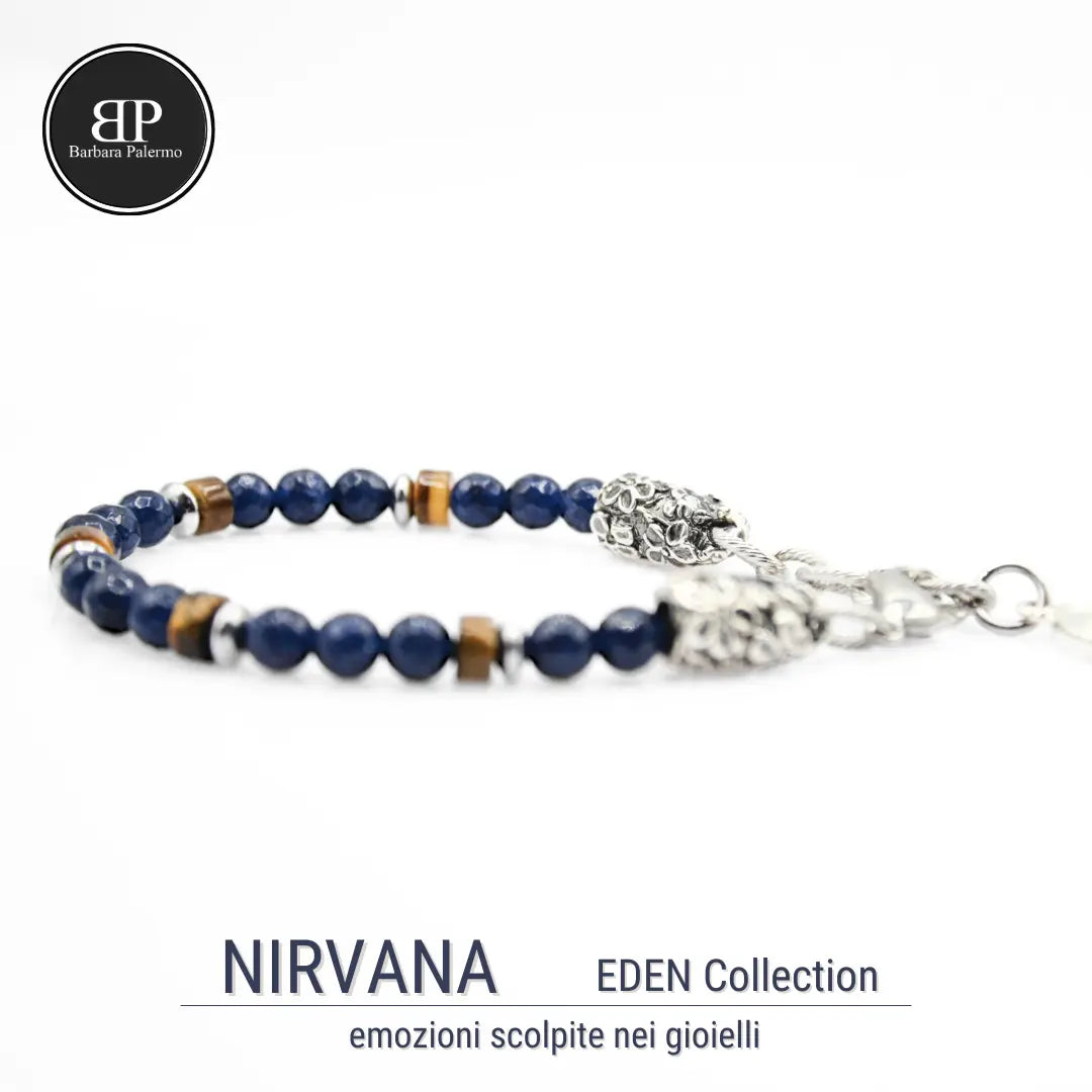 Bracciale Nirvana: Giada blu e rondelle occhio di tigre