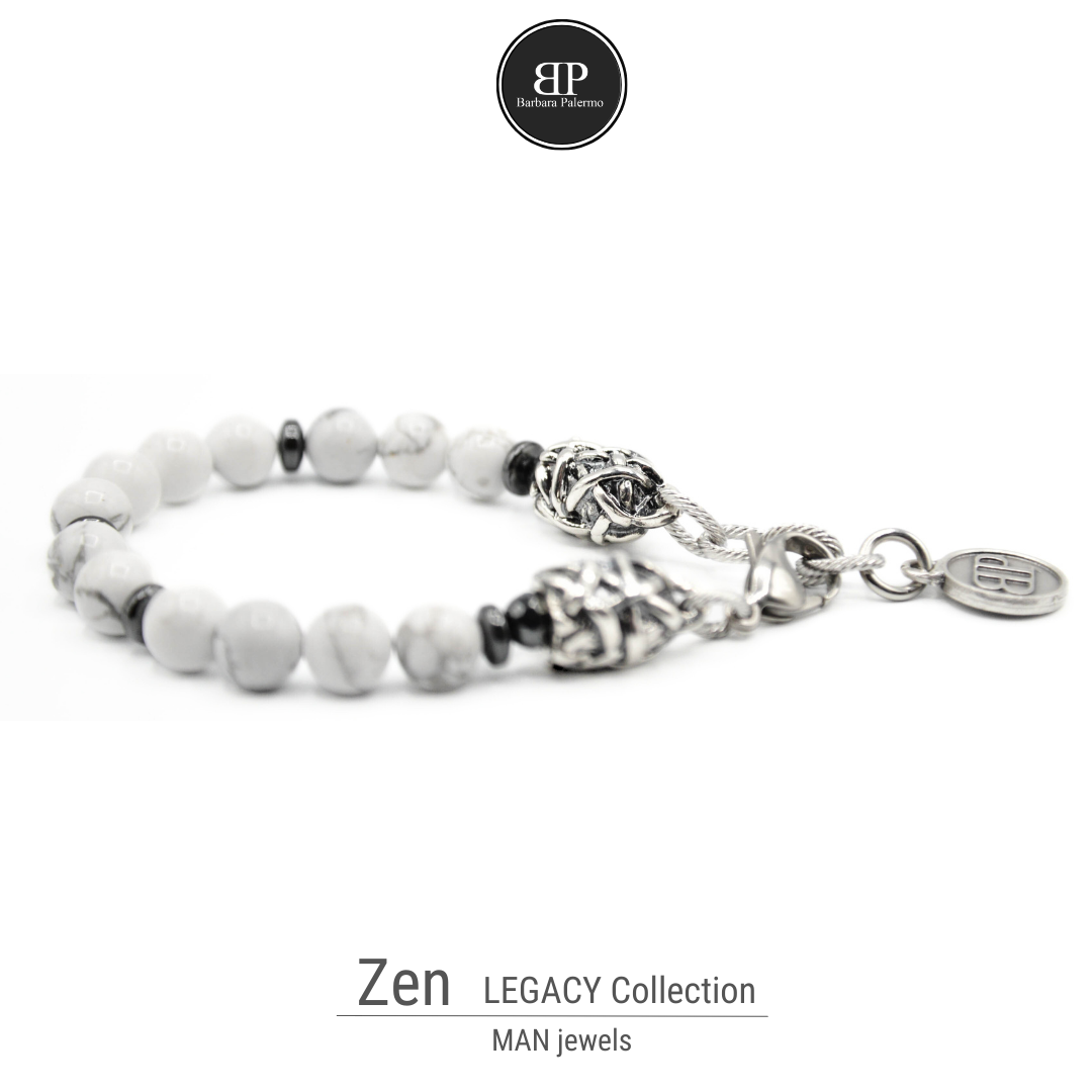 Zen-Armband – Howlith-Hämatit und Silberanschlüsse