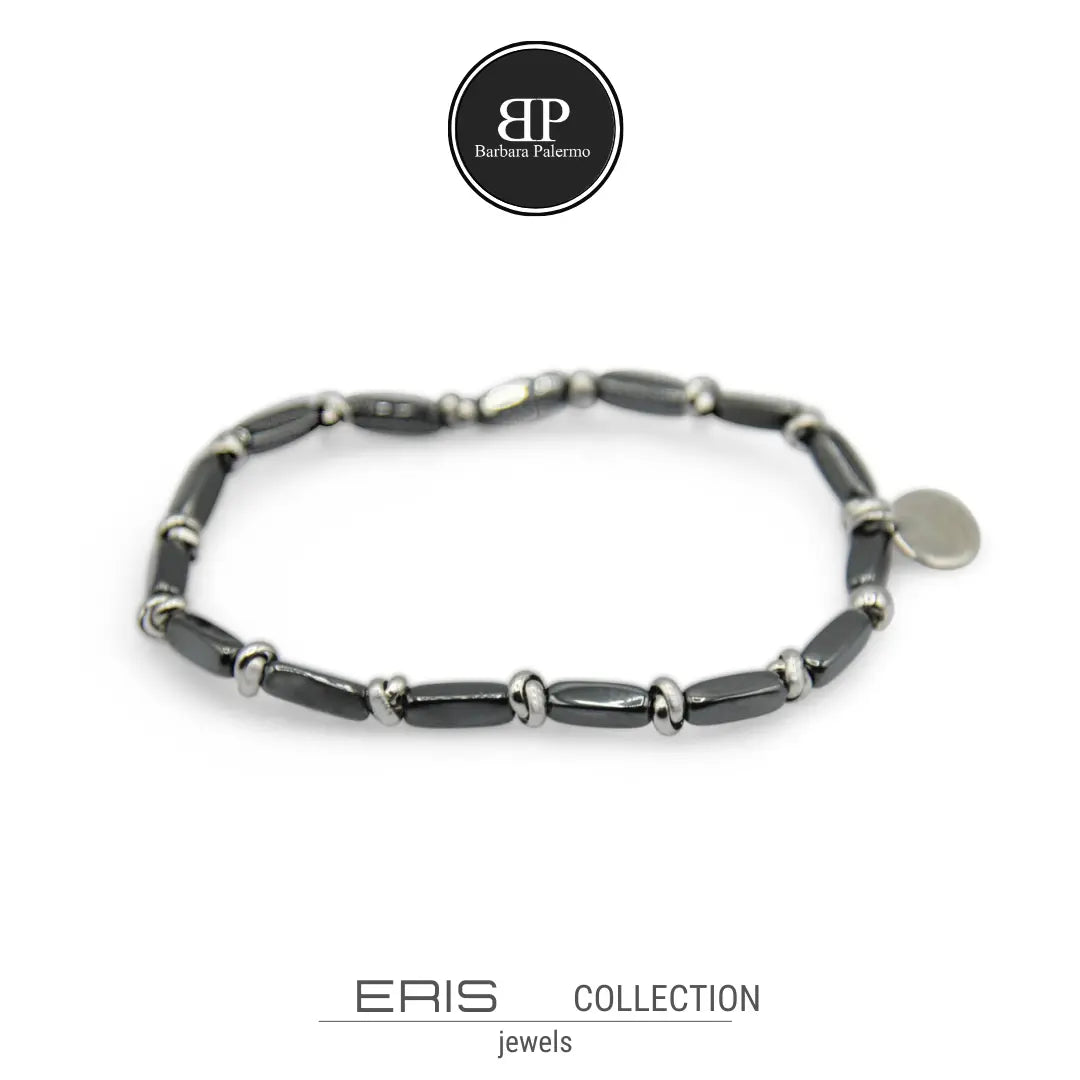 Bracciale Eris con Ematite Antracite e Nodini in Acciaio 4 mm