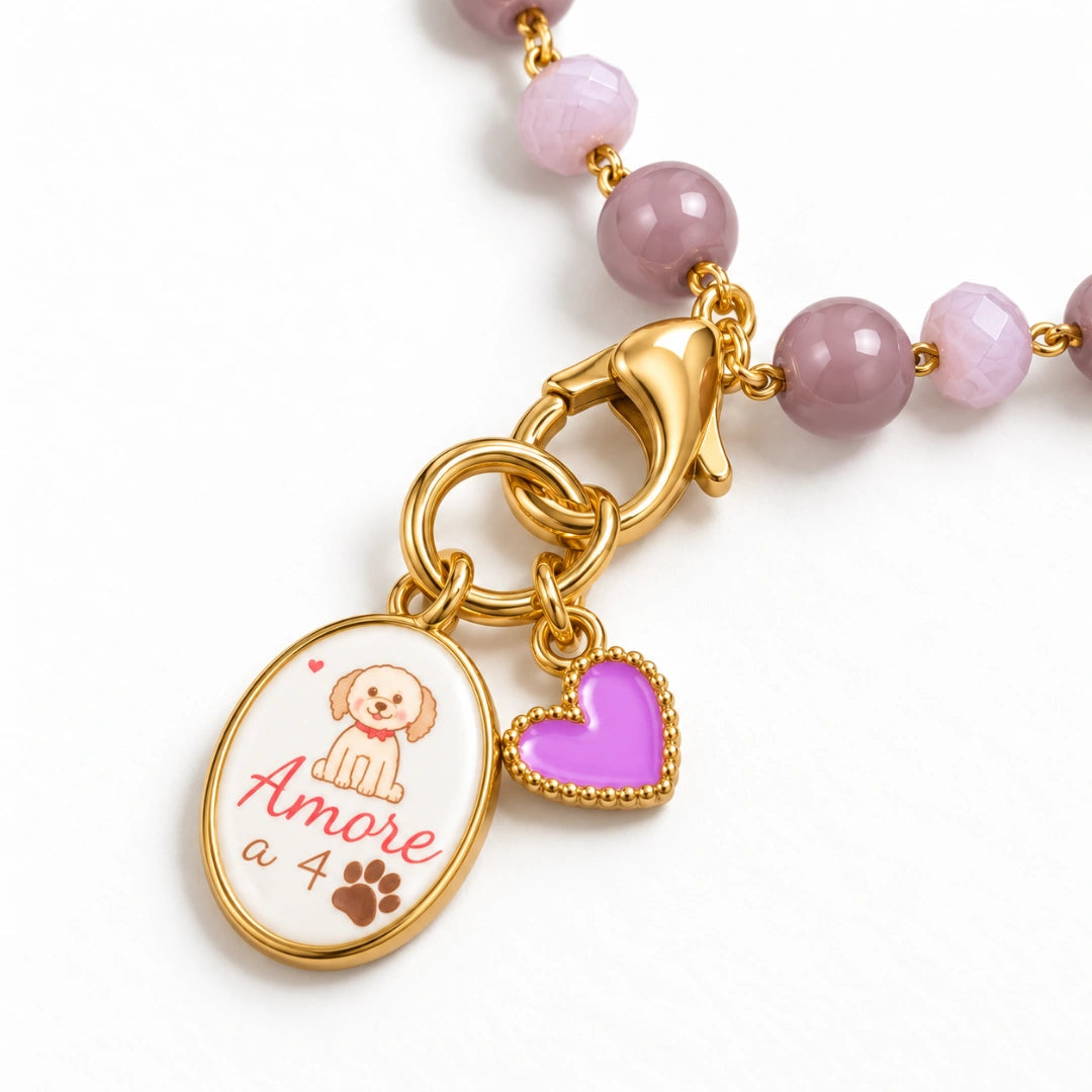 Collana Favola Amore a 4 Zampe con Cristalli Lilla Oro