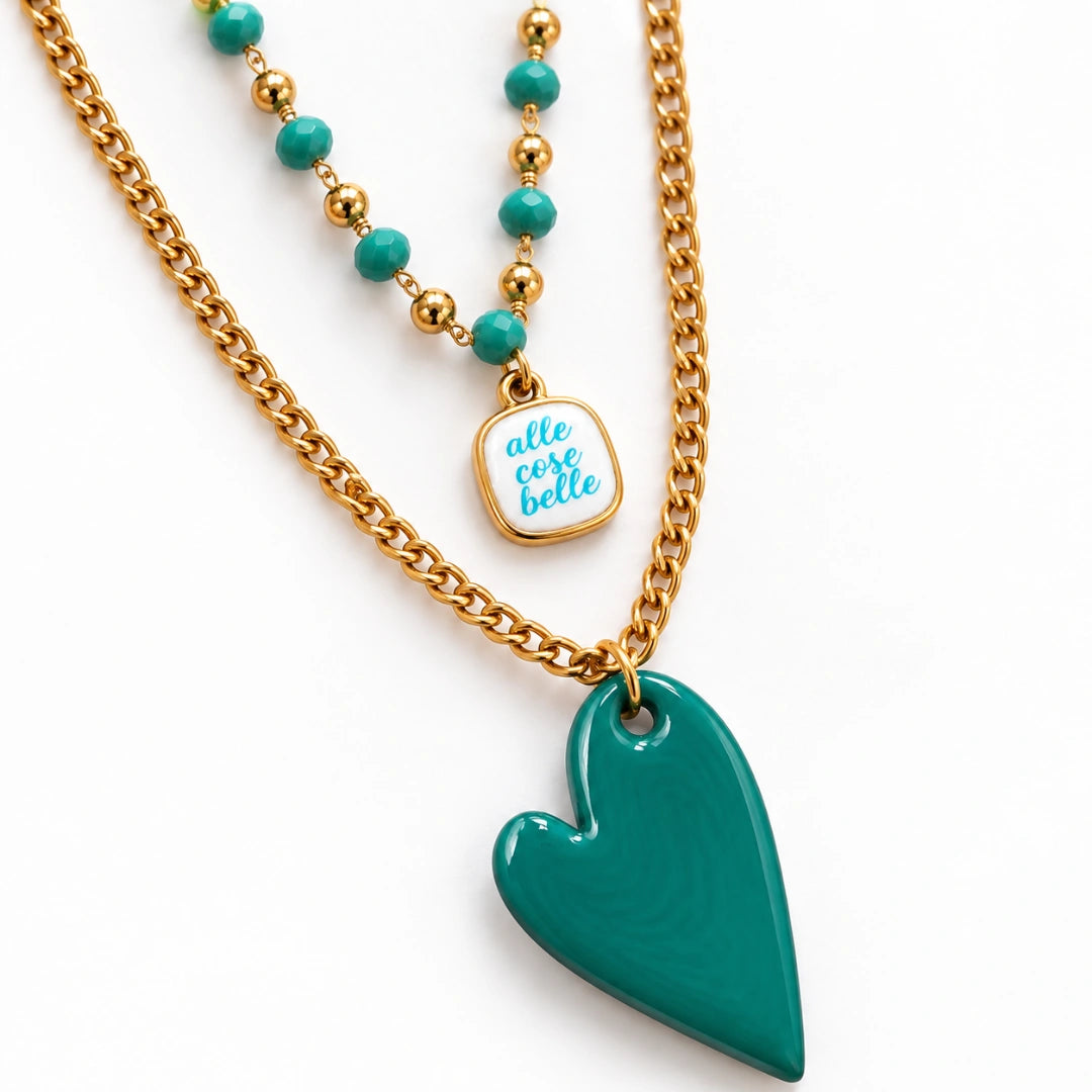 Collana Favola Doppia Cuore Verde Alle Cose Belle Oro