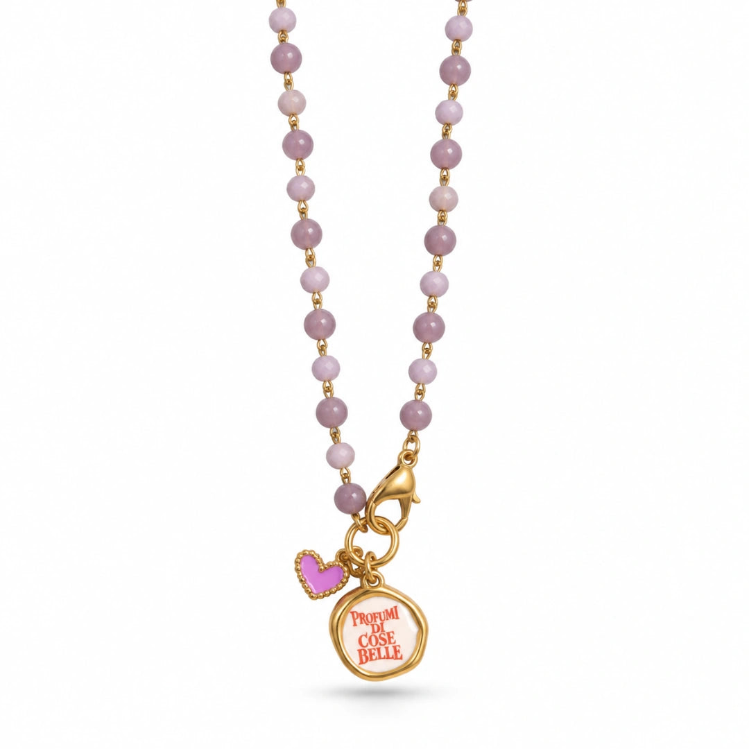 Collana Favola Profumi di Cose Belle con Cristalli Malva e Rosa Oro