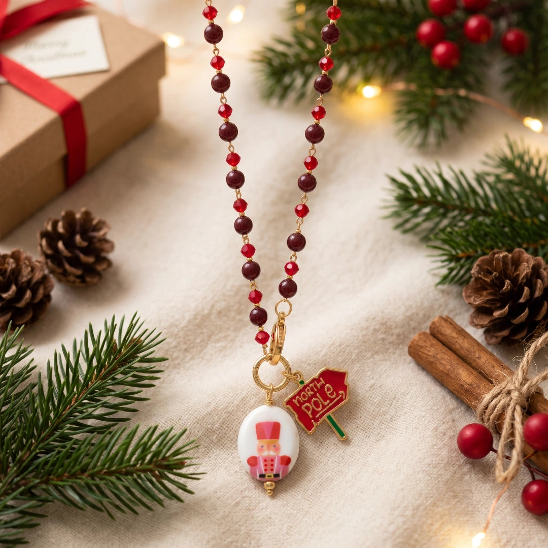 Collana Favola Schiaccianoci con Cristalli Bordeaux e Rossi Oro