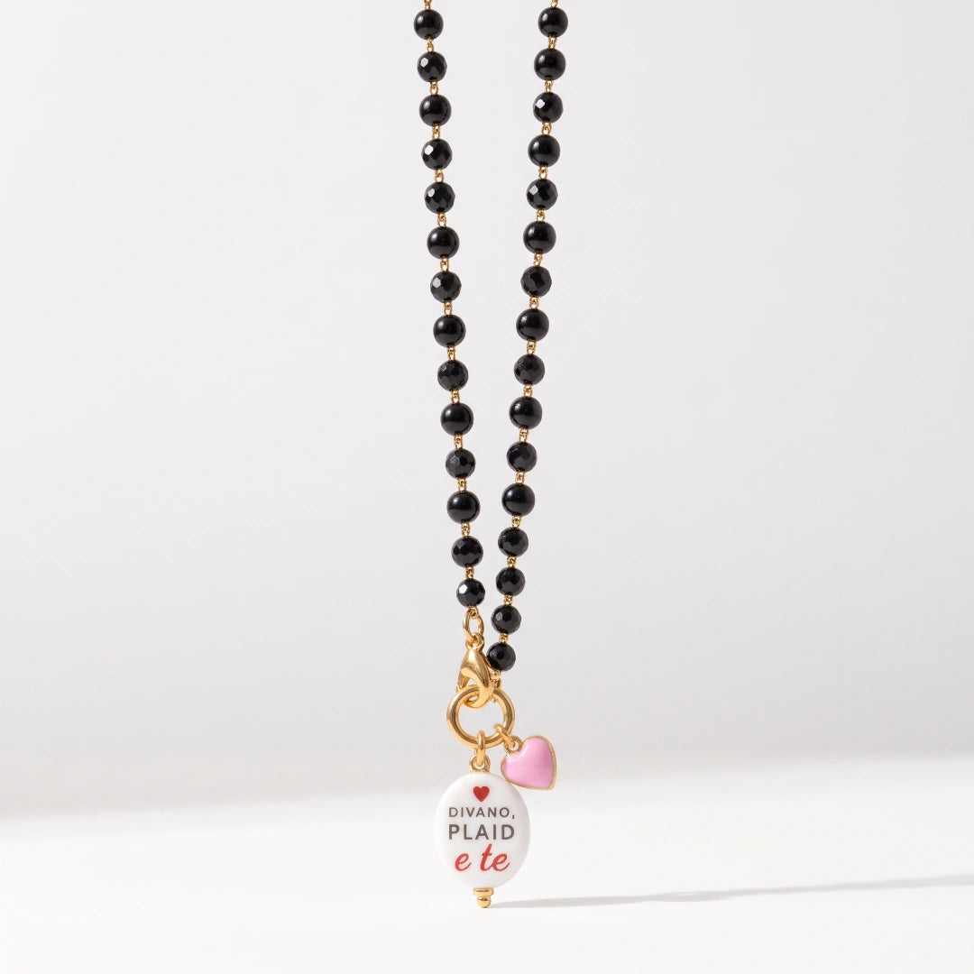 Collana Favola Divano Plaid e Te con Cristalli Neri Oro