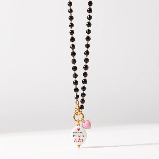 Collana Favola Divano Plaid e Te con Cristalli Neri Oro
