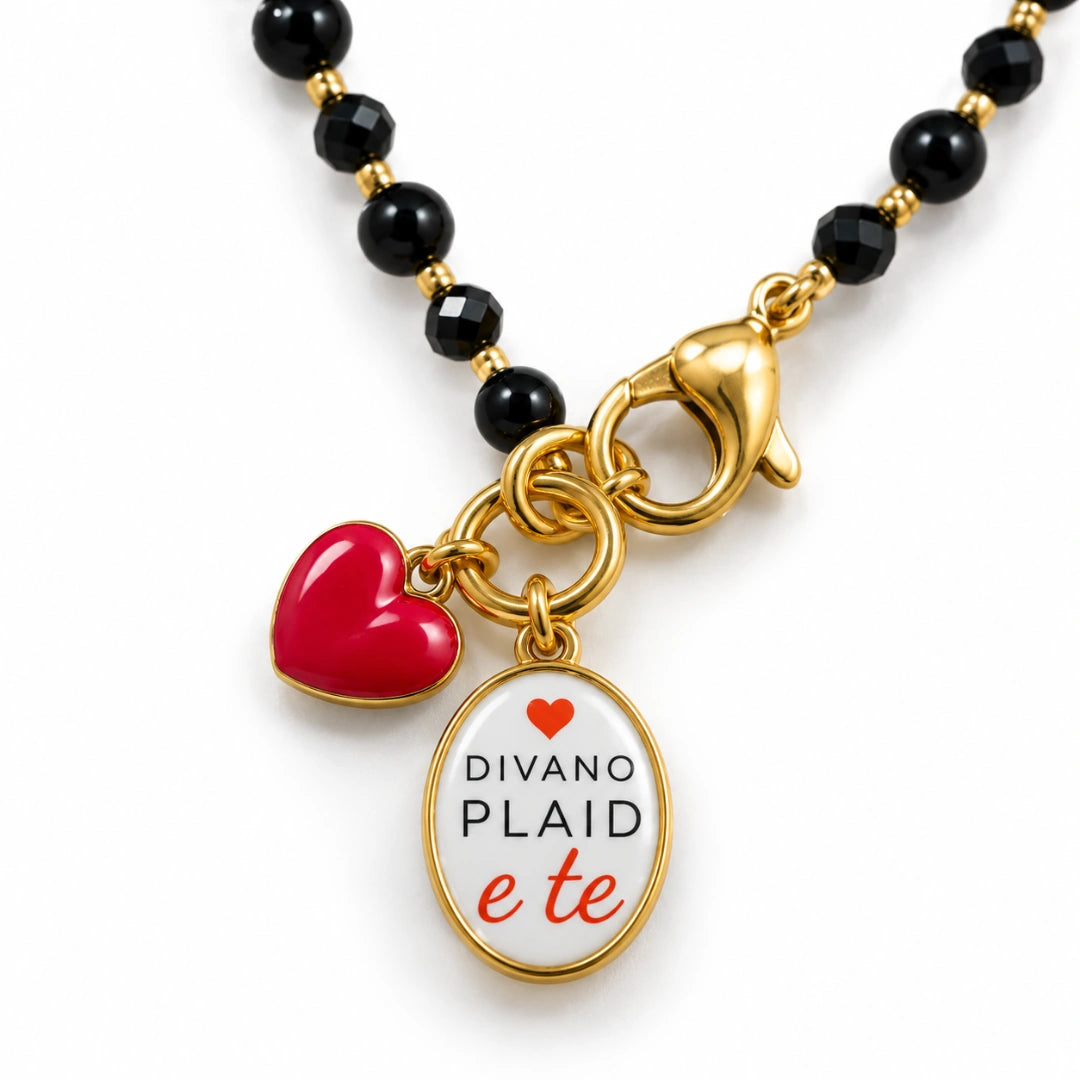 Collana Favola Divano Plaid e Te con Cristalli Neri Oro