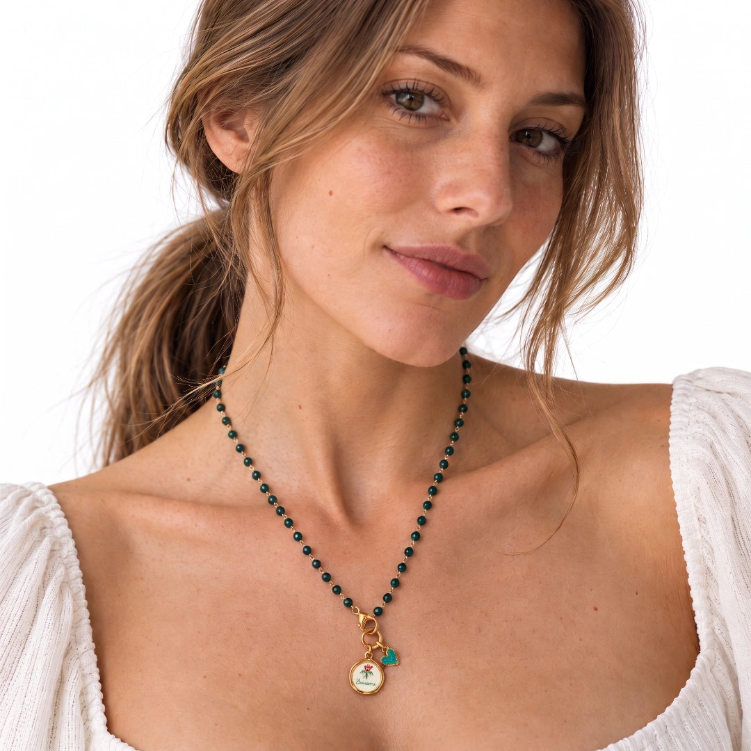 Collana Favola Baciami con Cristalli Verdi Oro