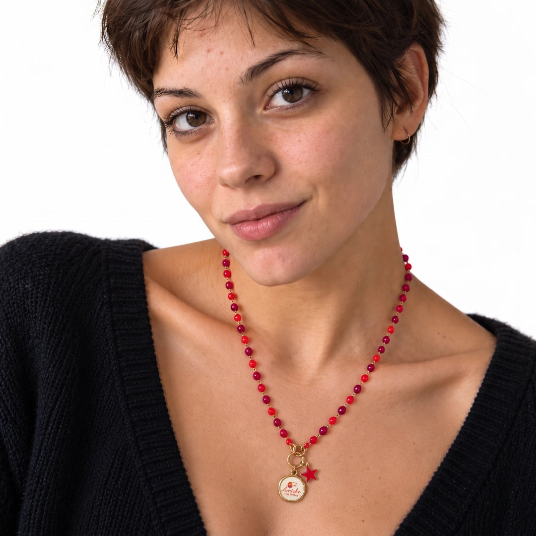 Collana Favola Amiche per Sempre con Cristalli Bordeaux e Rossi Oro