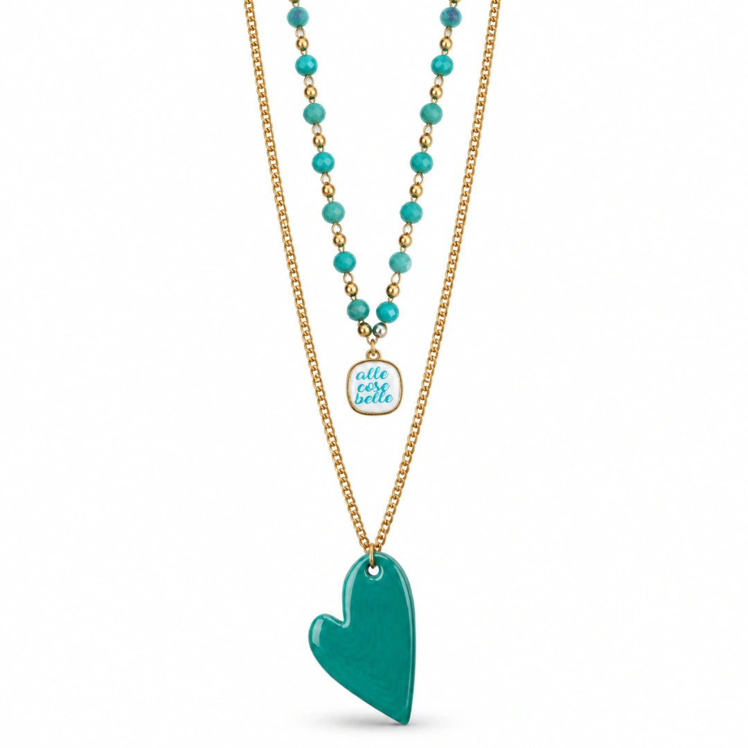 Collana Favola Doppia Cuore Verde Alle Cose Belle Oro