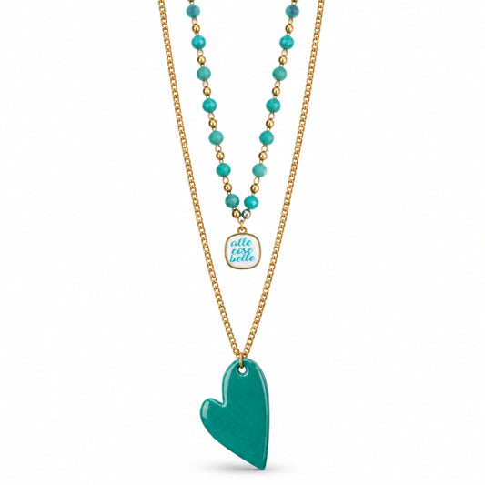 Collana Favola Doppia Cuore Verde Alle Cose Belle Oro