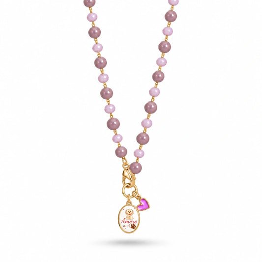 Collana Favola Amore a 4 Zampe con Cristalli Lilla Oro
