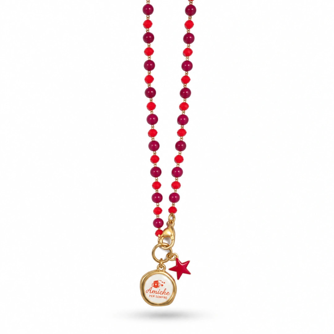 Collana Favola Amiche per Sempre con Cristalli Bordeaux e Rossi Oro