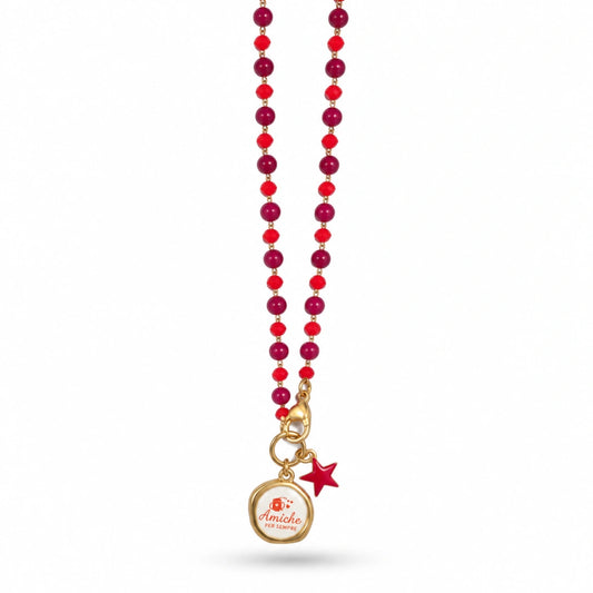 Collana Favola Amiche per Sempre con Cristalli Bordeaux e Rossi Oro