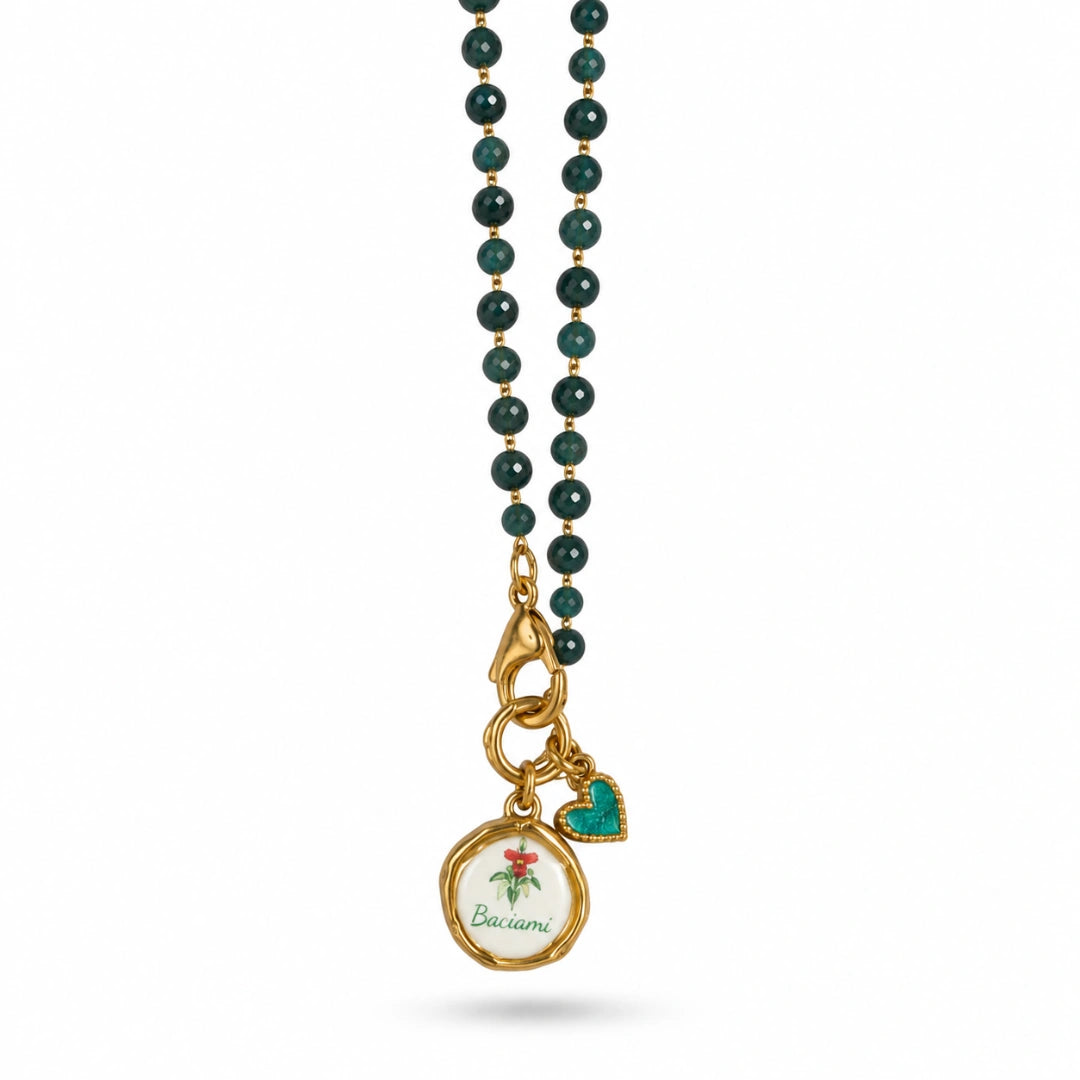 Collana Favola Baciami con Cristalli Verdi Oro